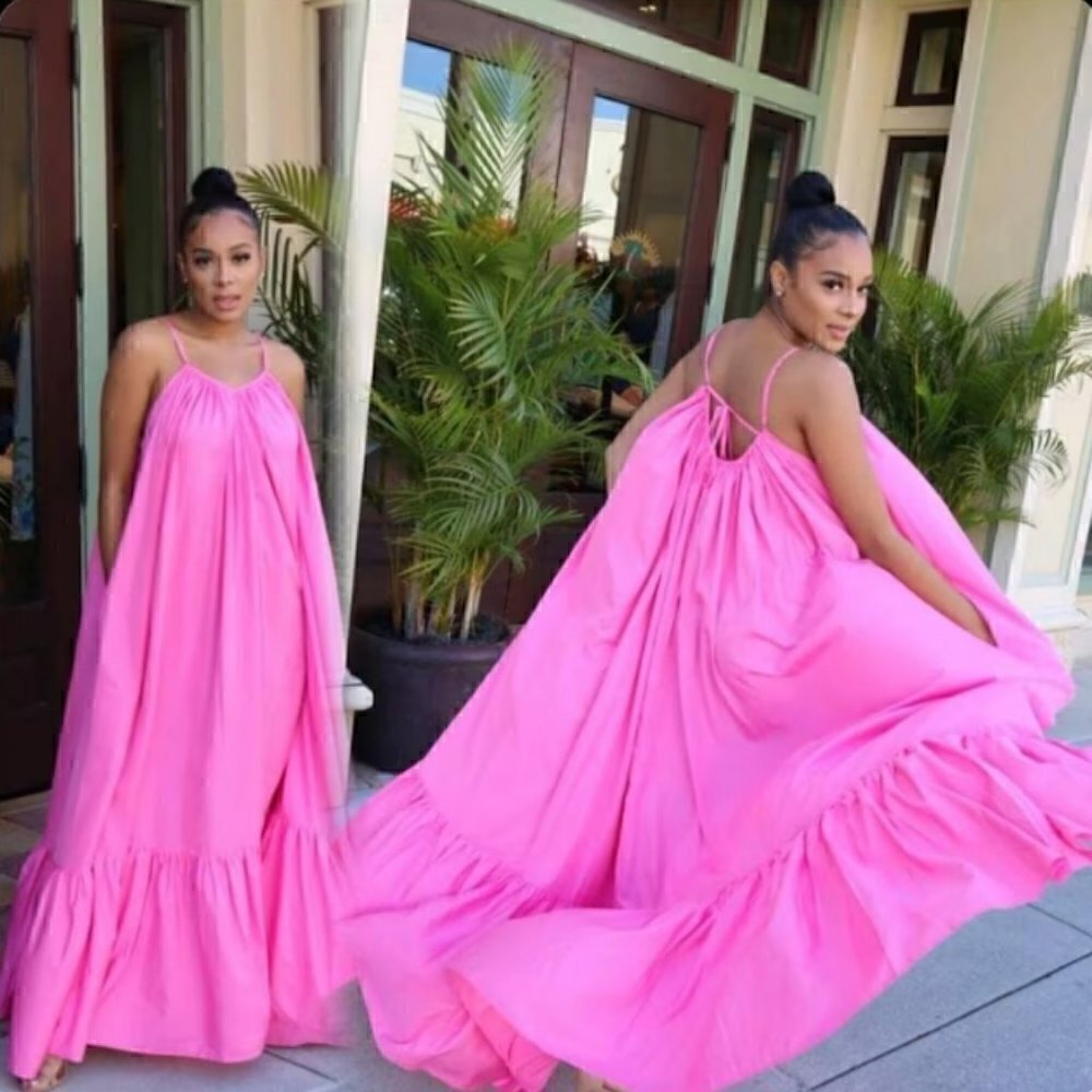 PINK  Light Weight Summer Spaghetti Strap Swing Beach Maxi Sundress dress